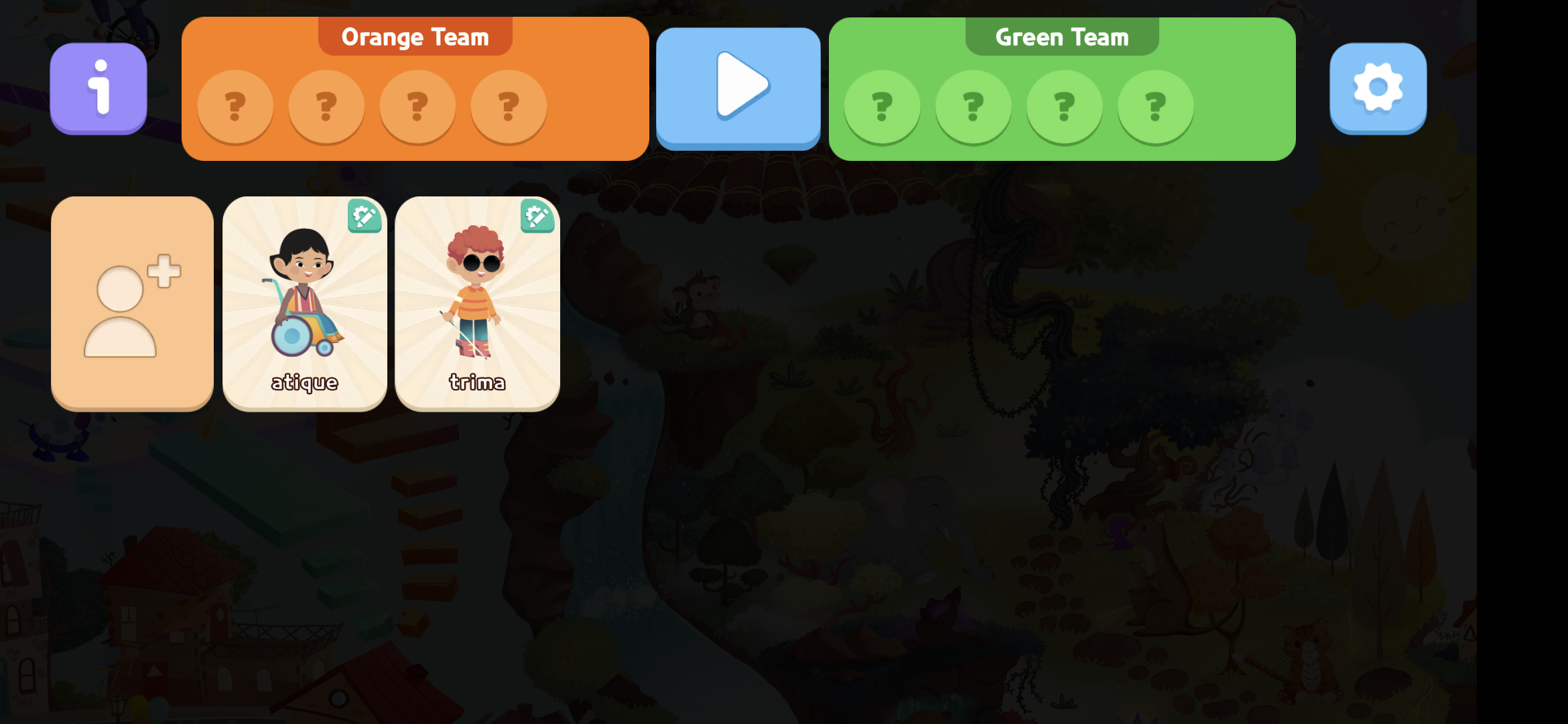 Character roster with Atique and Trima